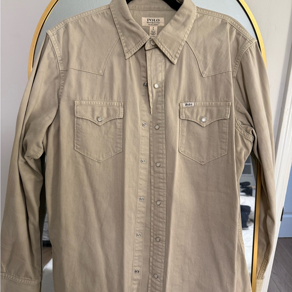 Ralph Lauren Men's Casual Denim Tan Button Down Shirt